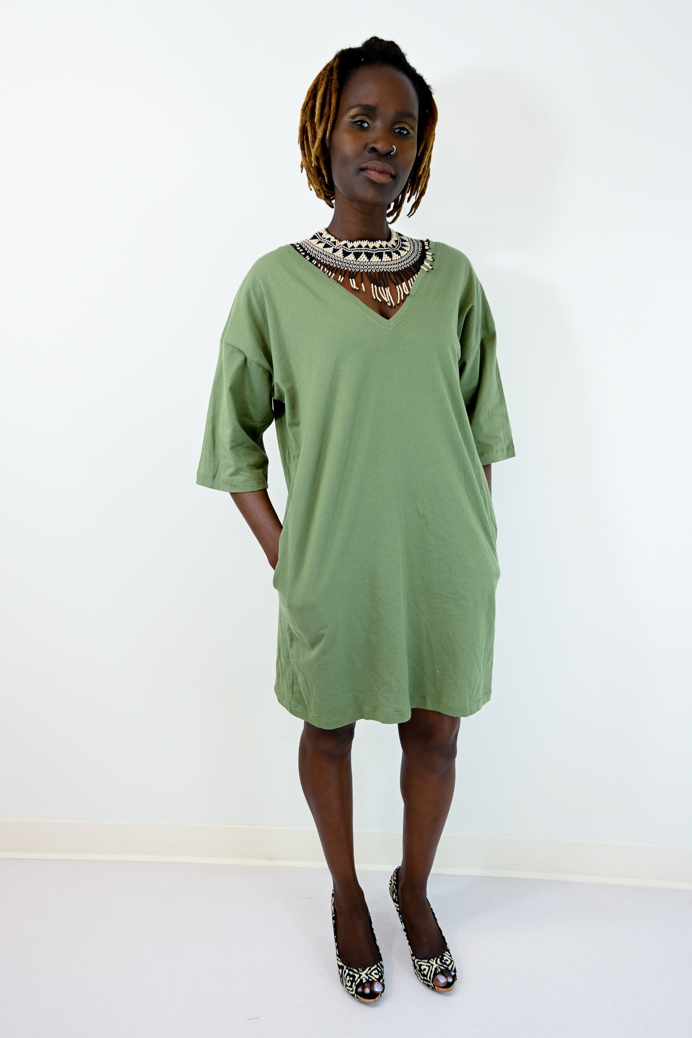 V-neck T-shirt Style Dress