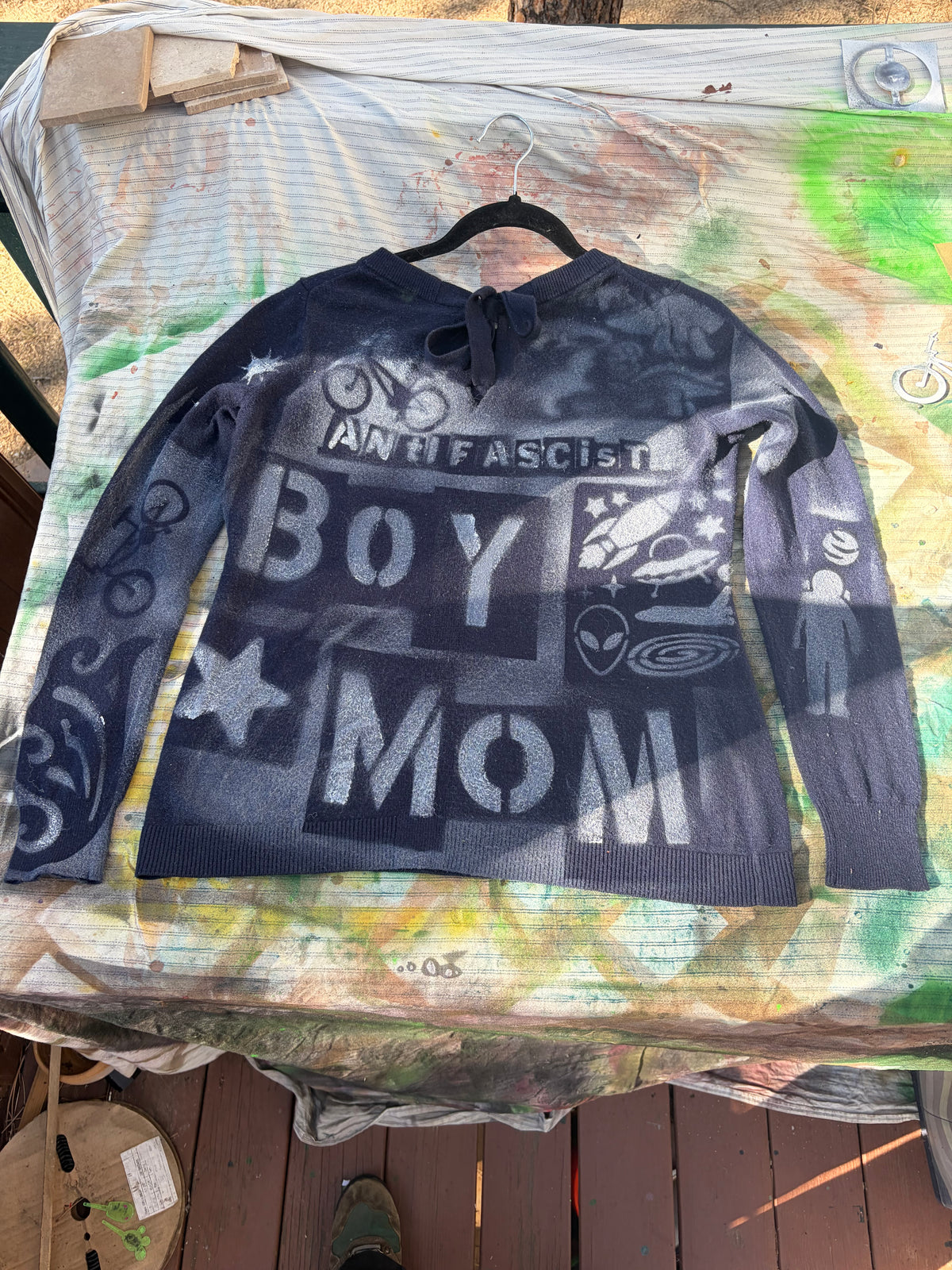 Upcycled hand-painted and stenciled designs by Constance Wilde - ready to wear or custom - changemaker edition