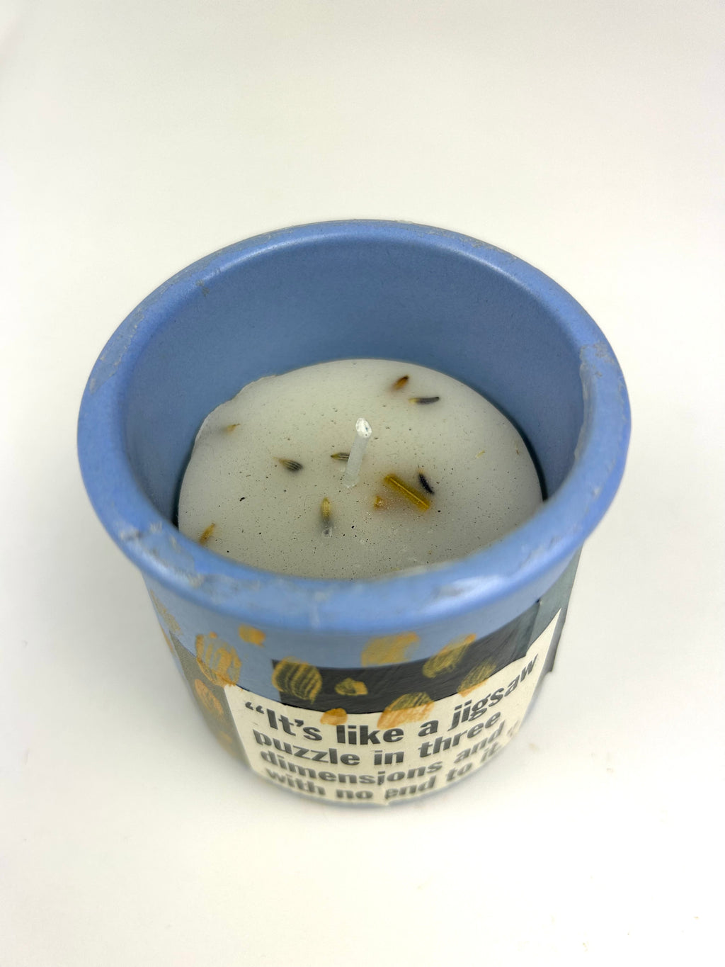 Constance Wilde Upcycled Collage Poetry Candle - Jigsaw Puzzle in Three Dimensions