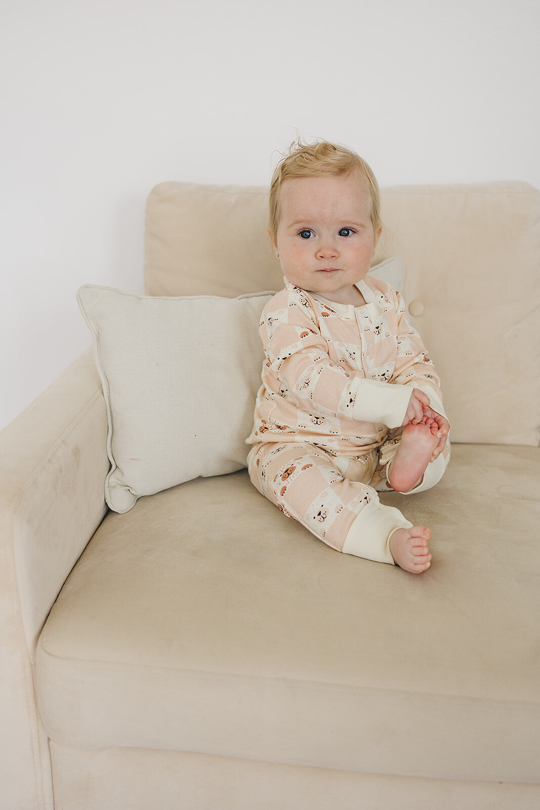 GOTS Certified Organic Cotton Playsuit No Pocket - Checkered Bear