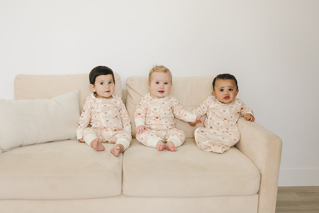 GOTS Certified Organic Cotton Zippy - Checkered Bear