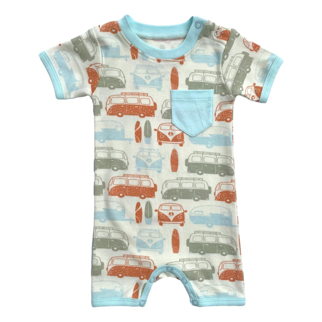 GOTS Certified Organic Cotton Short Sleeve Romper - Vintage Busses