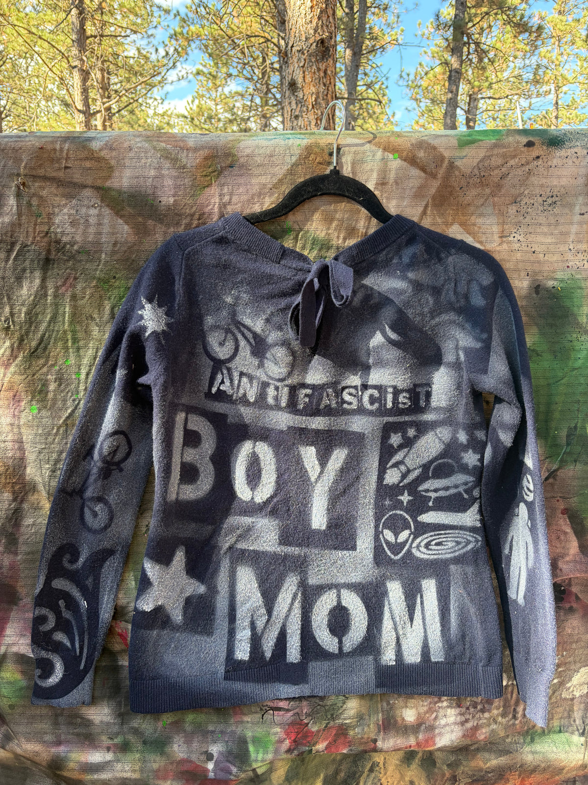 Upcycled hand-painted and stenciled designs by Constance Wilde - ready to wear or custom - changemaker edition