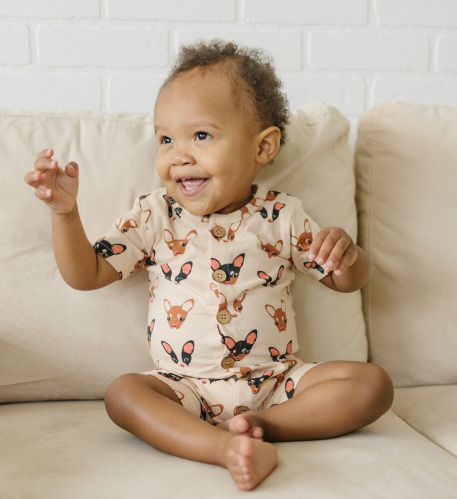 GOTS Certified Organic Cotton Short Sleeve Romper - Chihuahua