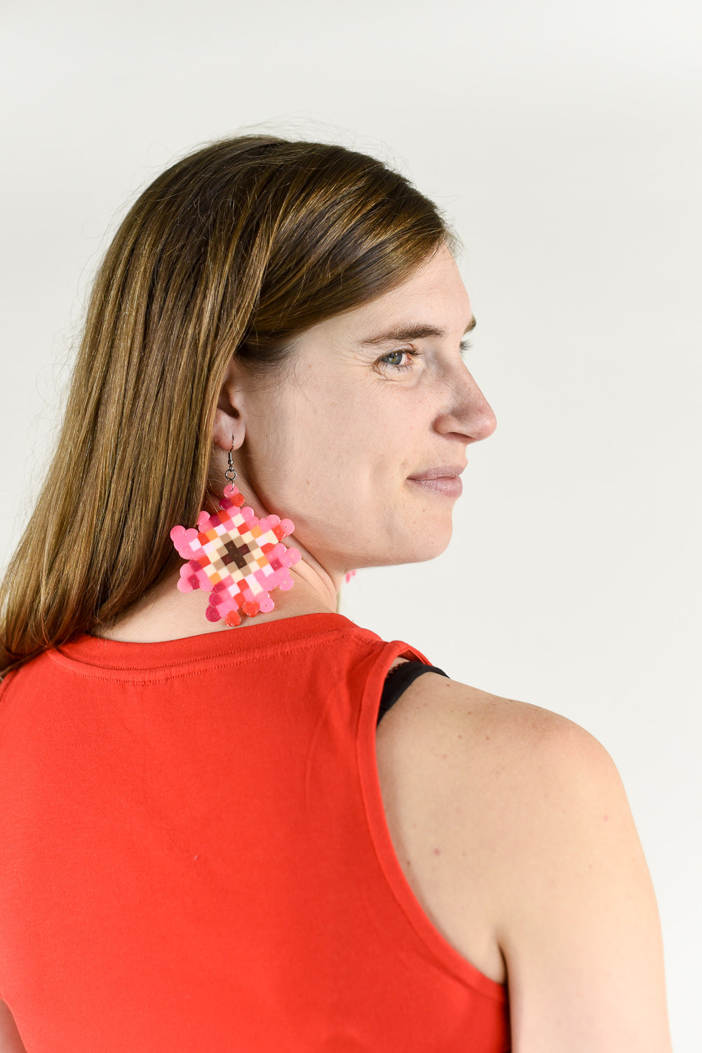 Pixel Flower Earrings - Upcycled Perler Beads by Constance Wilde