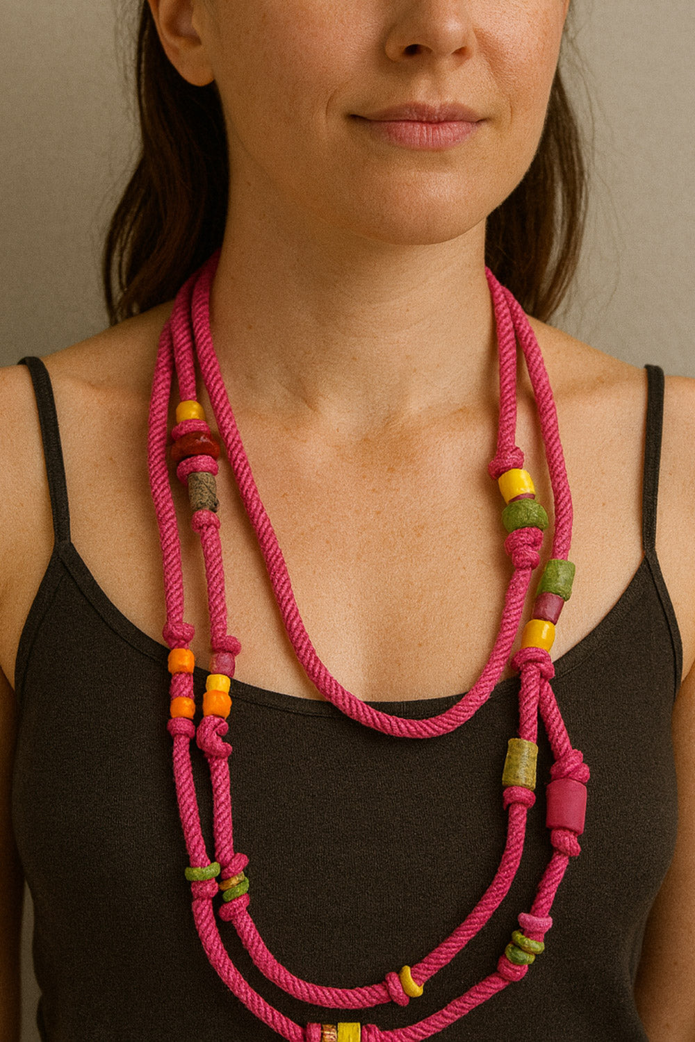 Ravy Shoestring Infinity Necklace by Constance Wilde - Pink
