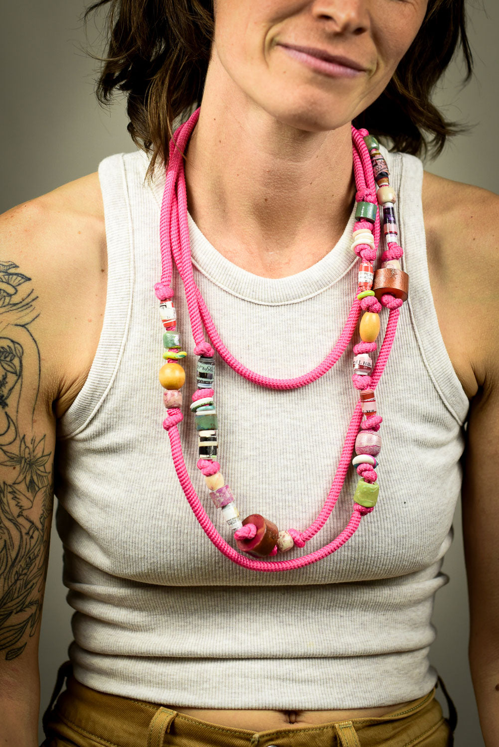 Ravy Shoestring Infinity Necklace by Constance Wilde - Pink