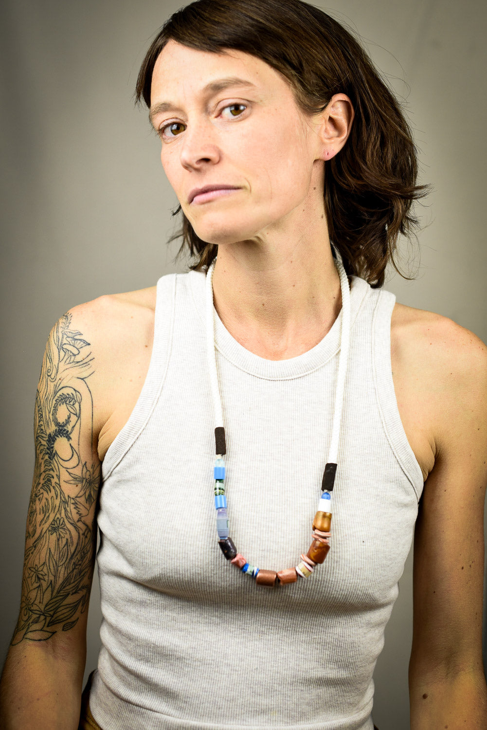 Ravy Upcycled Shoestring Necklace by Constance Wilde - White