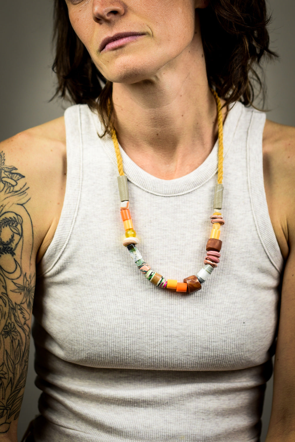 Ravy Upcycled Shoestring Necklace by Constance Wilde - Mustard