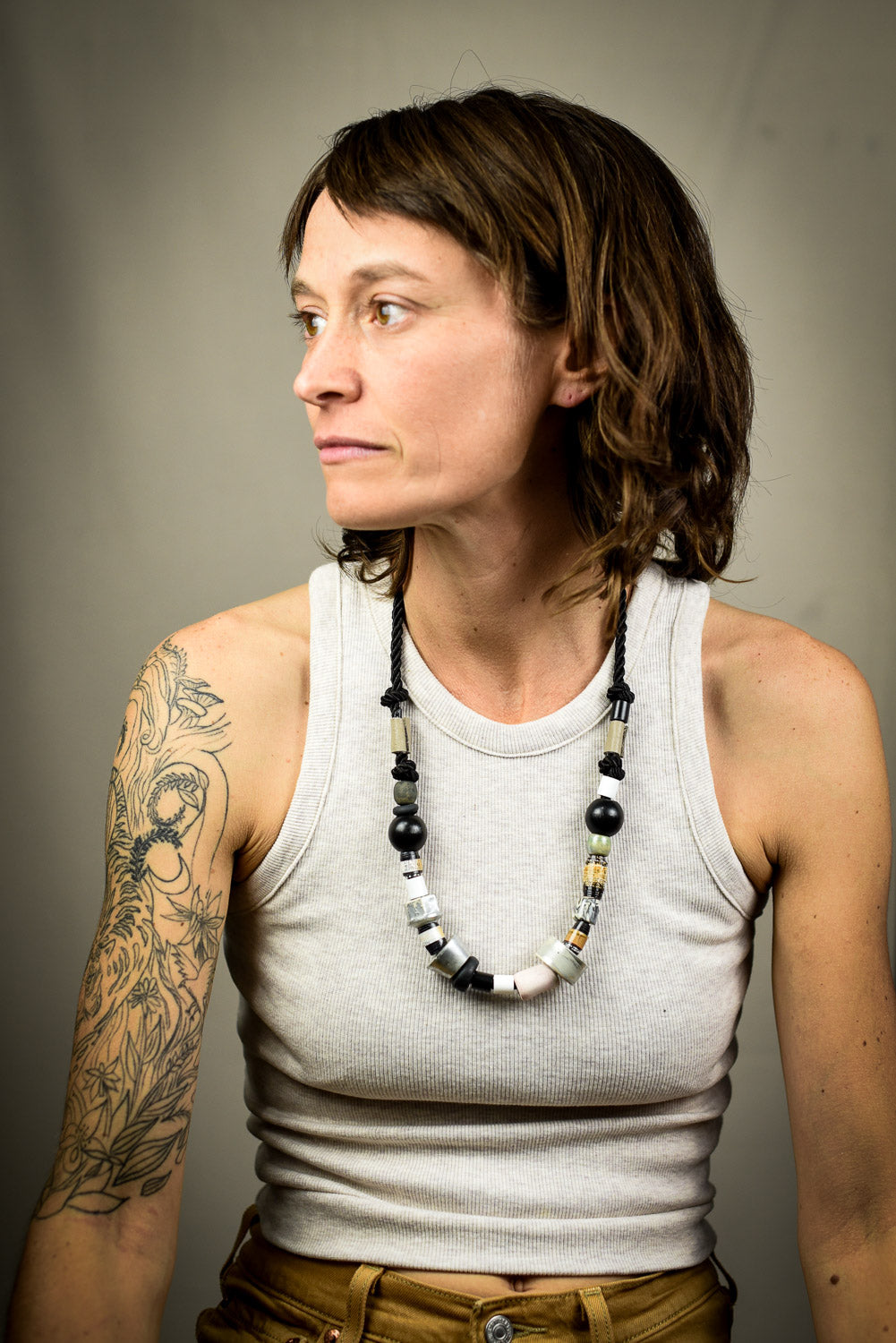 Ravy Upcycled Shoestring Necklace by Constance Wilde - Black