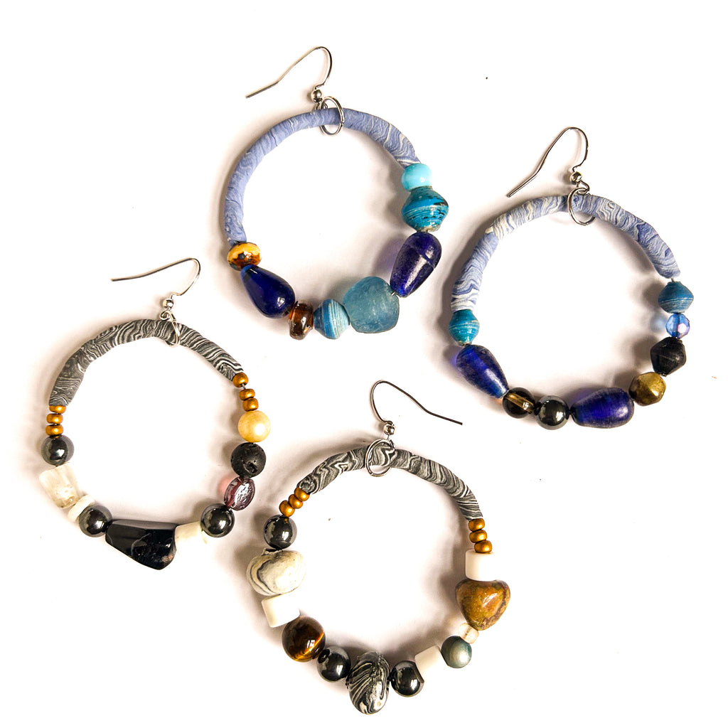 Vintage Bead Hoop Earrings with Clay by Constance Wilde
