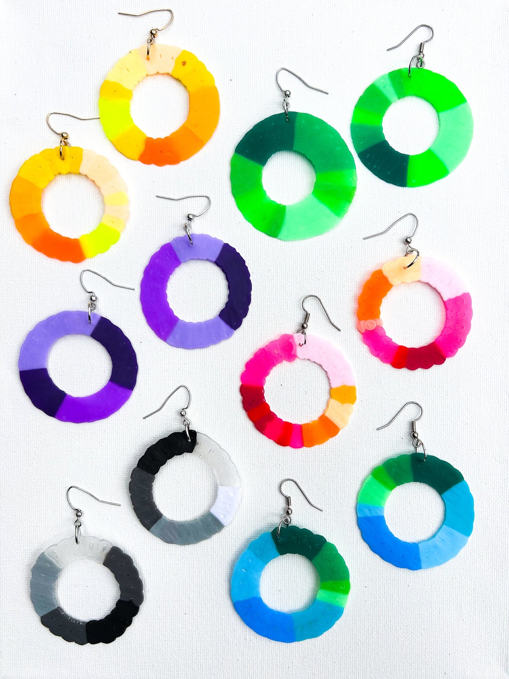 Colorful Round Hoop Earrings - Upcycled Perler Beads by Constance Wilde