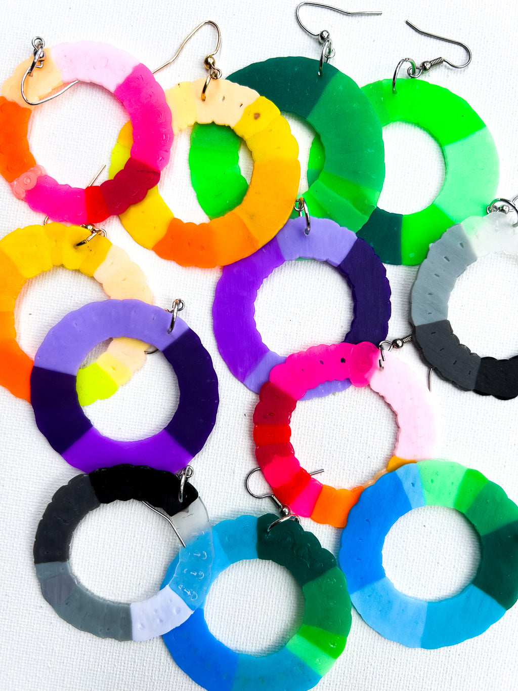 Colorful Round Hoop Earrings - Upcycled Perler Beads by Constance Wilde