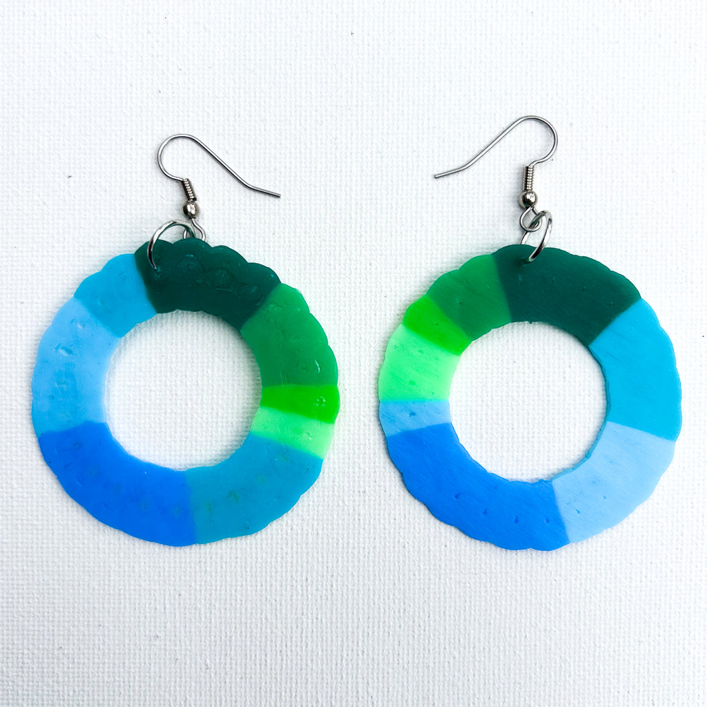 Colorful Round Hoop Earrings - Upcycled Perler Beads by Constance Wilde