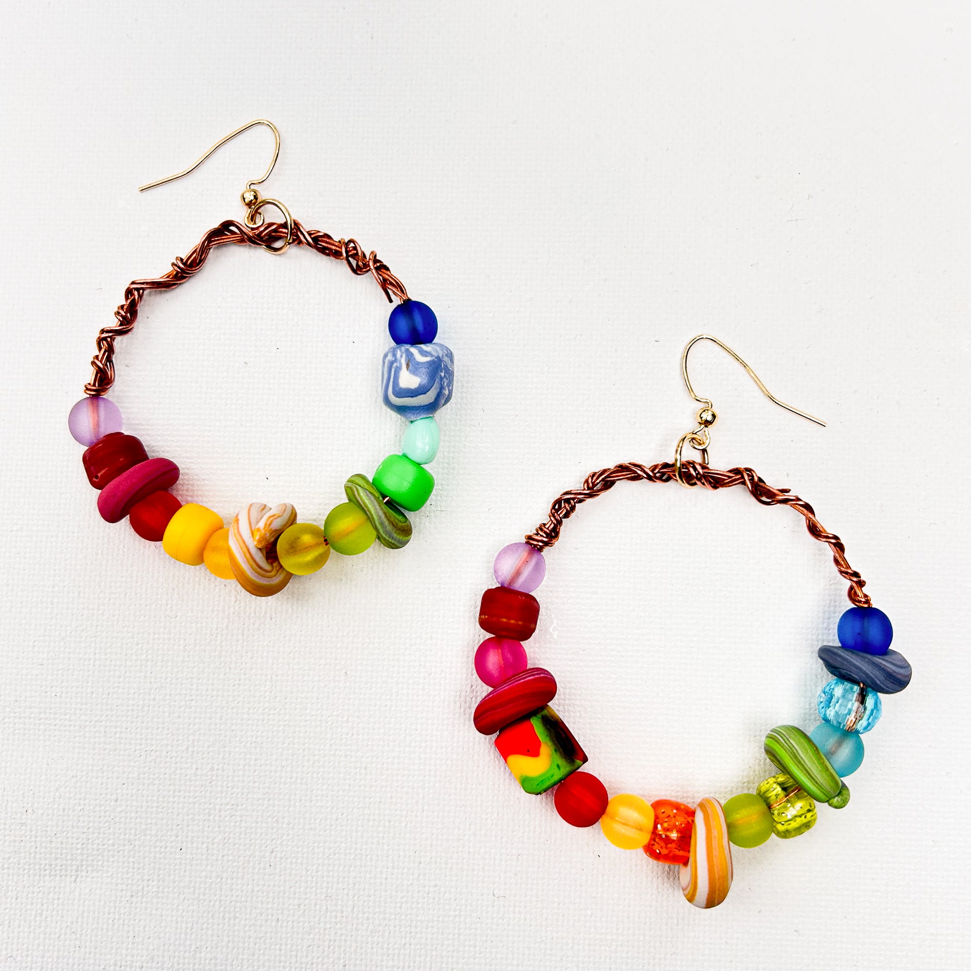 Rainbow Vintage Bead Hoop Earrings - by Constance Wilde