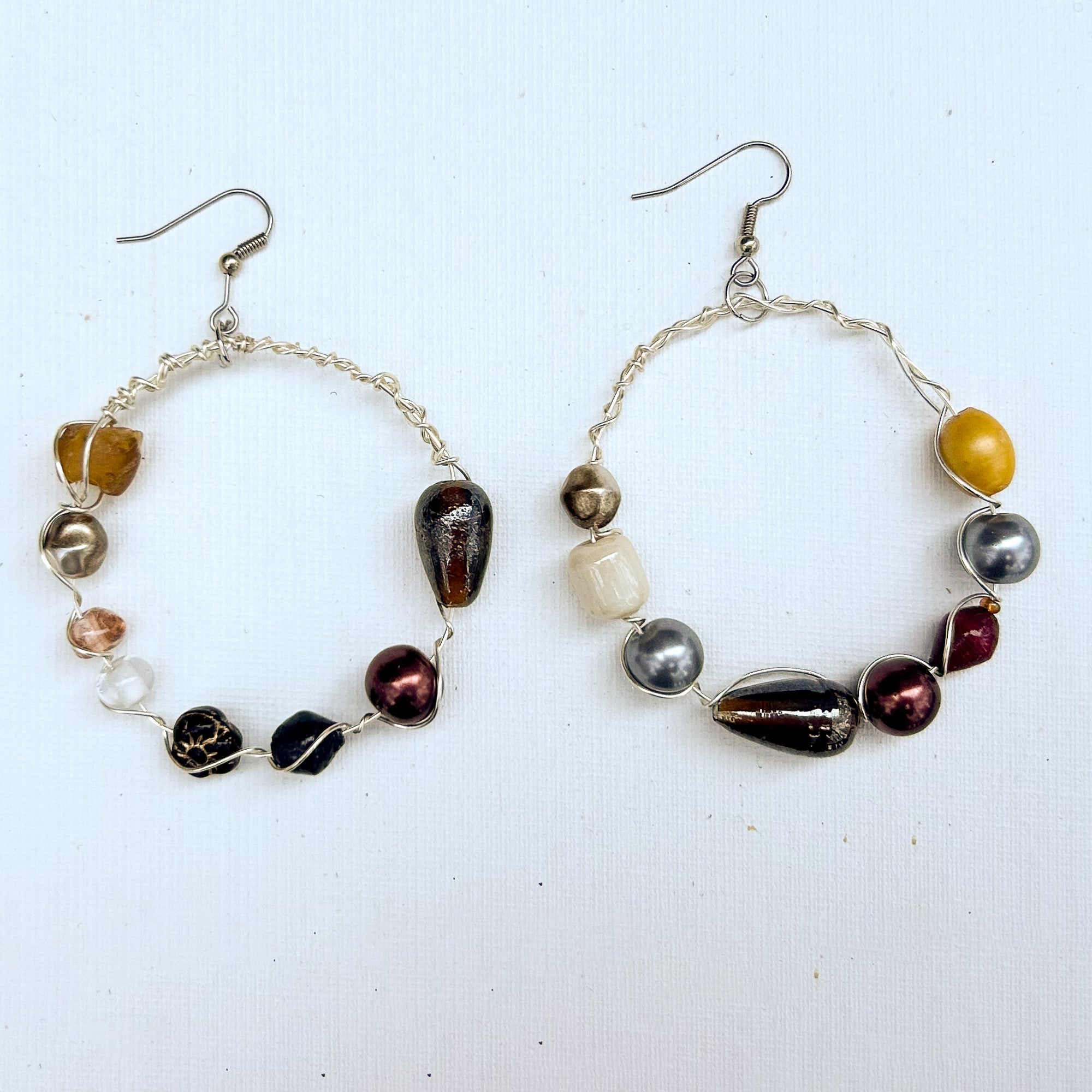 Women's Vintage Bead Hoop Earrings - Gold Circle Design - Constance Wilde