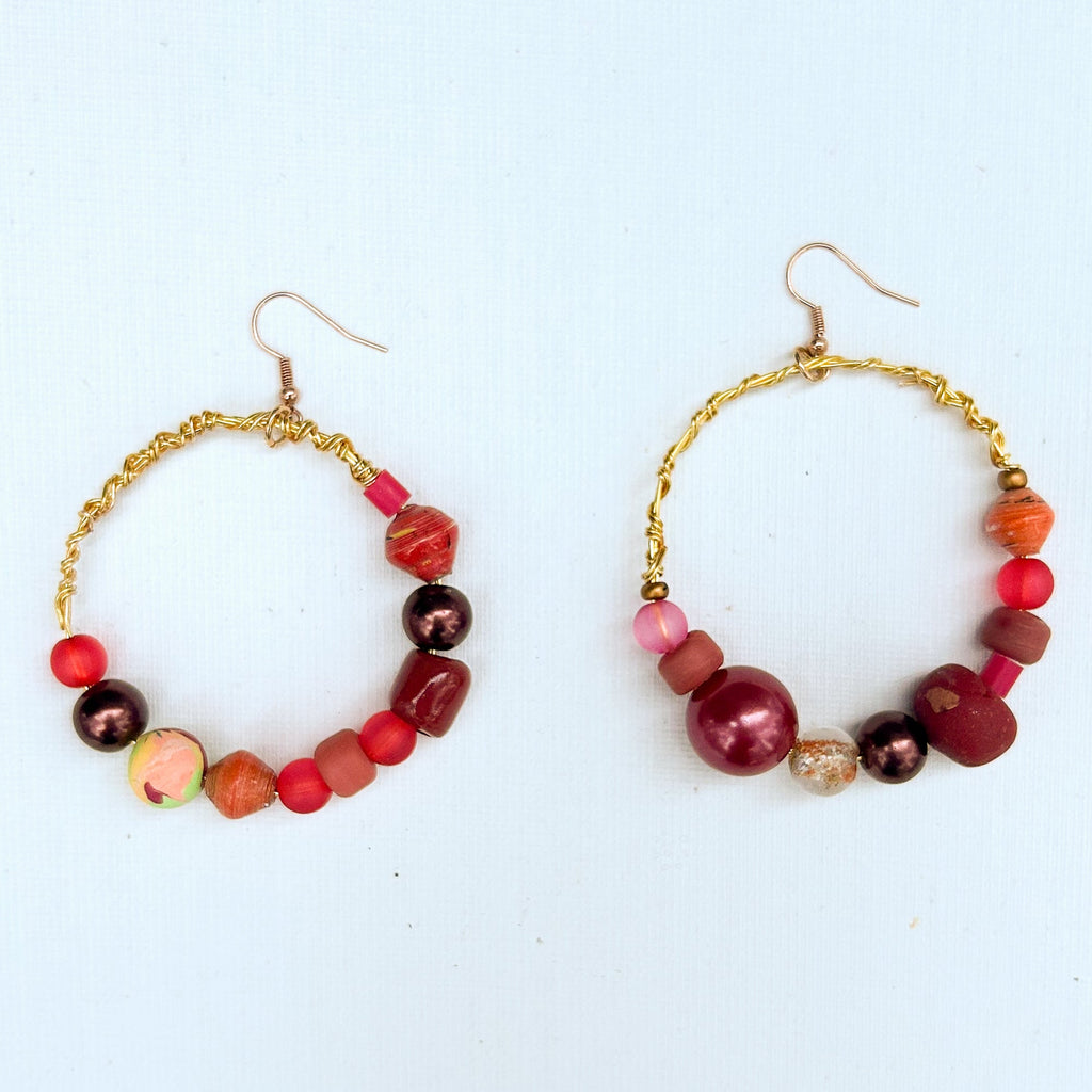 Women's Vintage Bead Hoop Earrings - Gold Circle Design - Constance Wilde