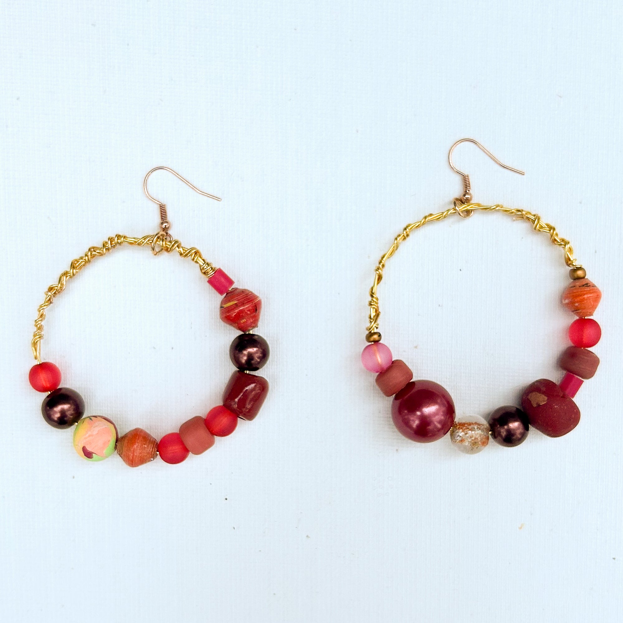 Women's Vintage Bead Hoop Earrings - Gold Circle Design - Constance Wilde