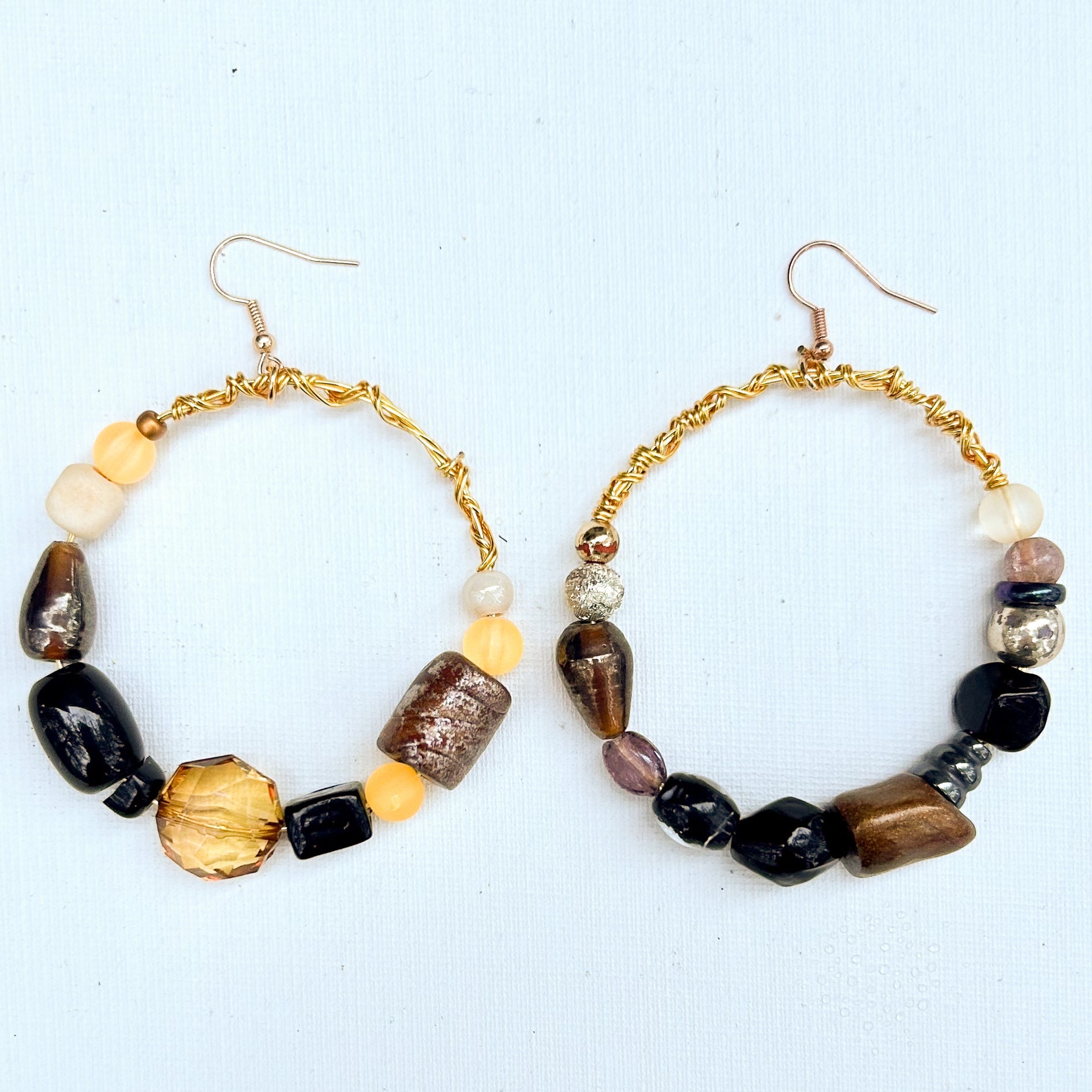 Women's Vintage Bead Hoop Earrings - Gold Circle Design - Constance Wilde