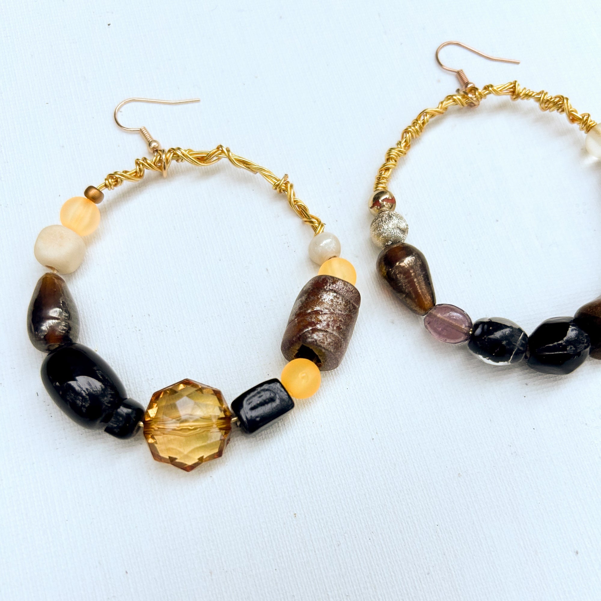 Women's Vintage Bead Hoop Earrings - Gold Circle Design - Constance Wilde