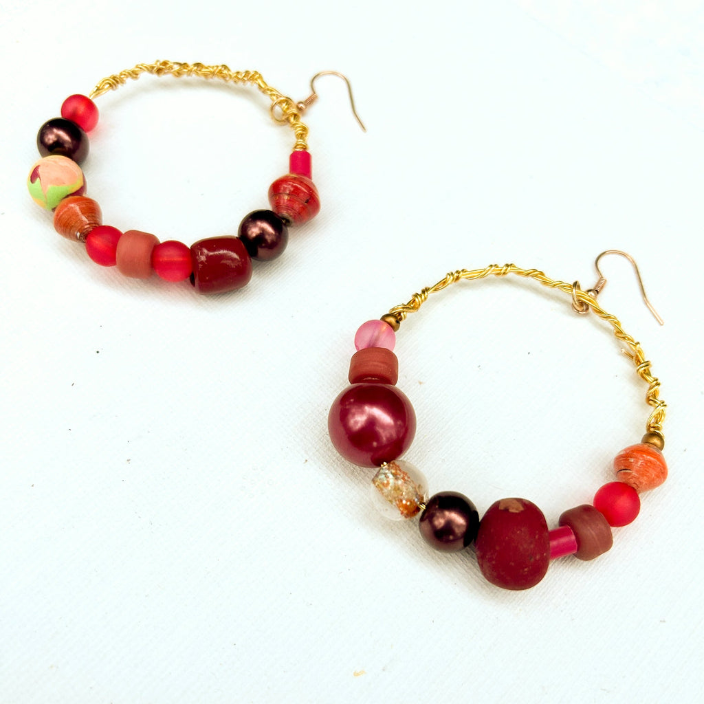 Women's Vintage Bead Hoop Earrings - Gold Circle Design - Constance Wilde