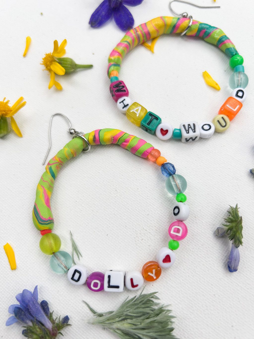 "What Would Dolly Do" - Vintage Bead Hoop Earrings - by Constance Wilde