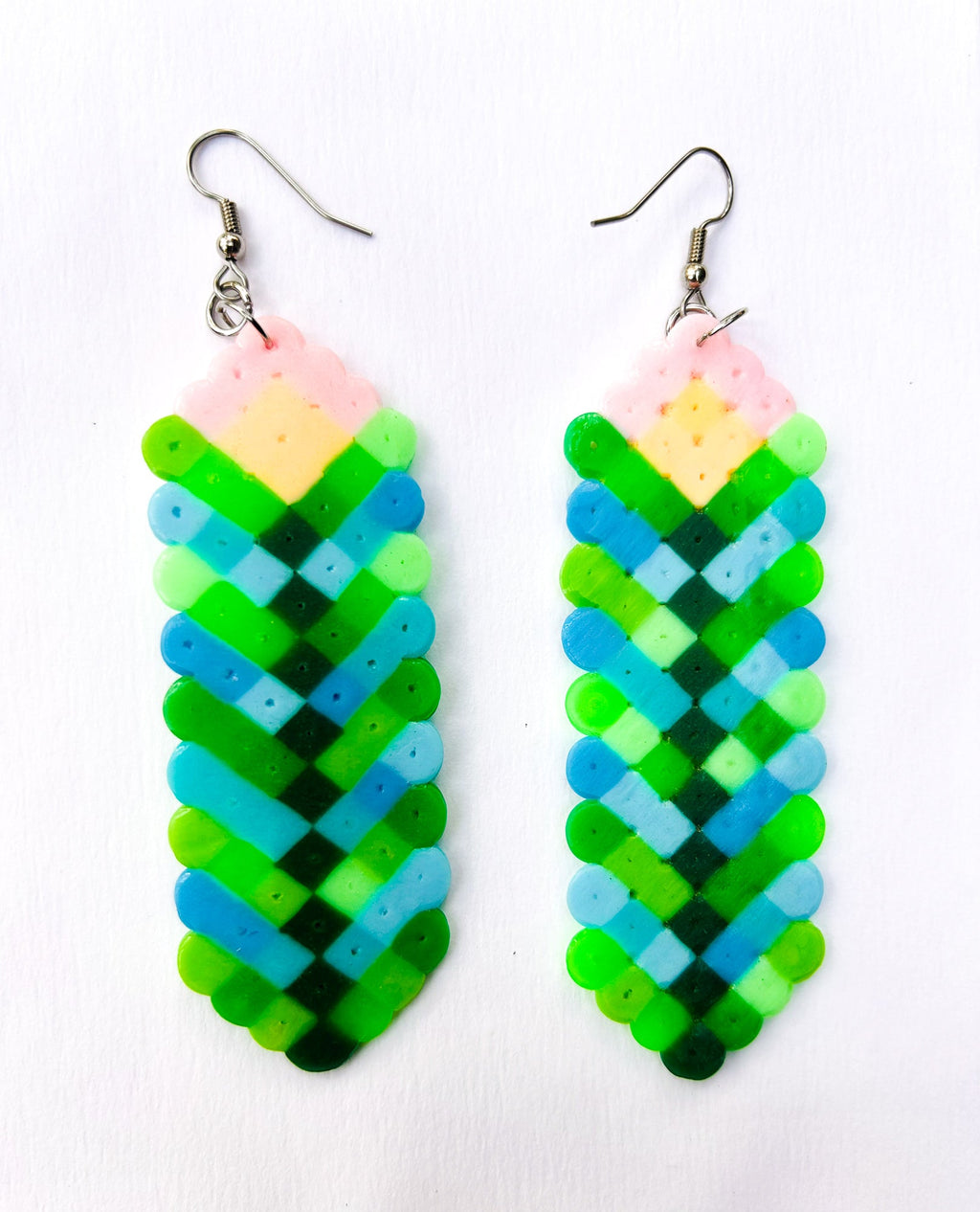 Tropical Chevron Diamond Earrings - Upcycled Perler Beads by Constance Wilde