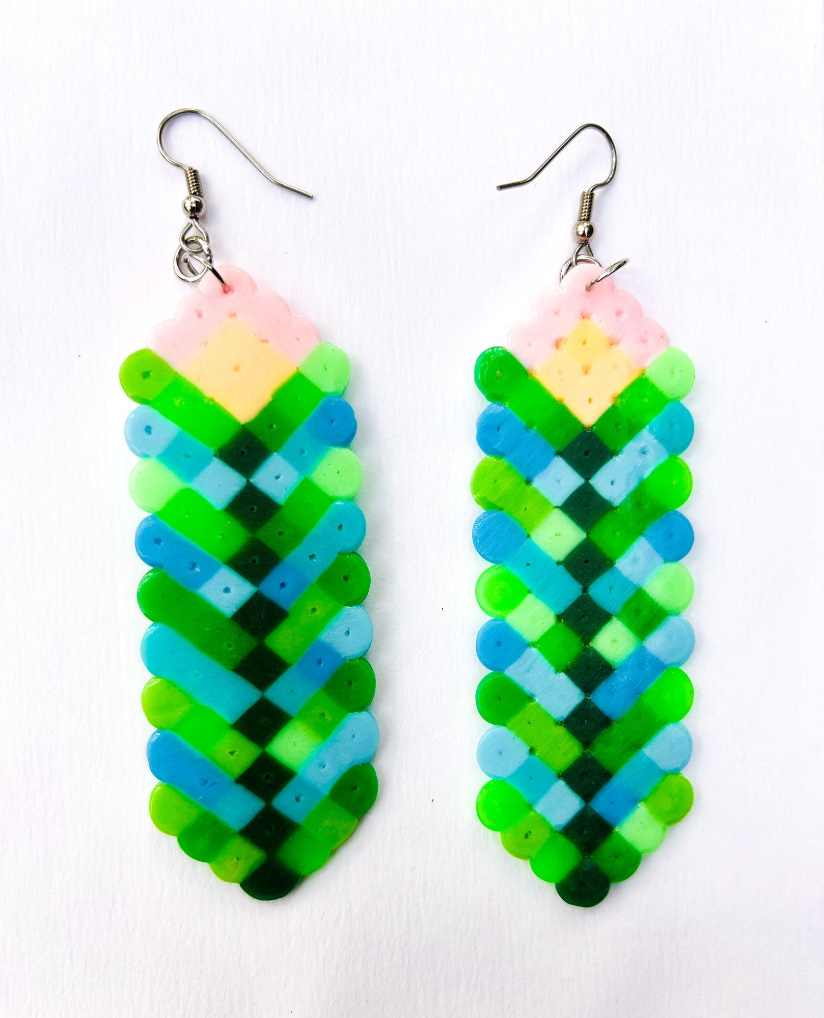 Tropical Chevron Diamond Earrings - Upcycled Perler Beads by Constance Wilde