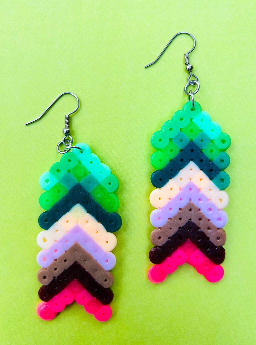 Tropical Chevron Diamond Earrings - Upcycled Perler Beads by Constance Wilde