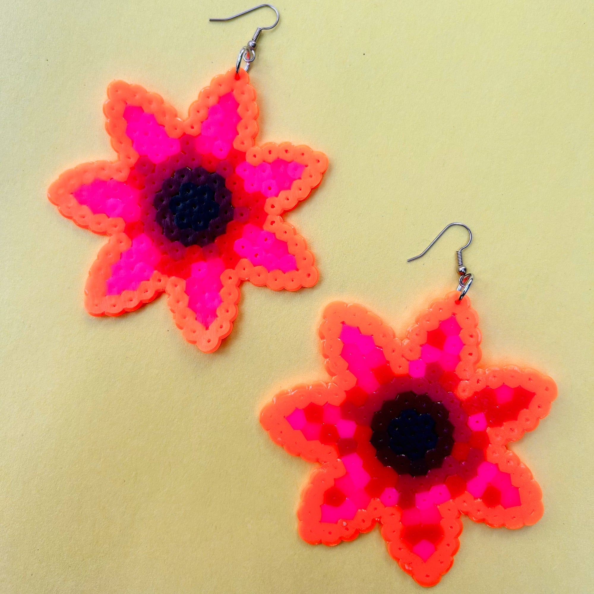 Bright Sunflower Earrings - Upcycled Perler Beads by Constance Wilde