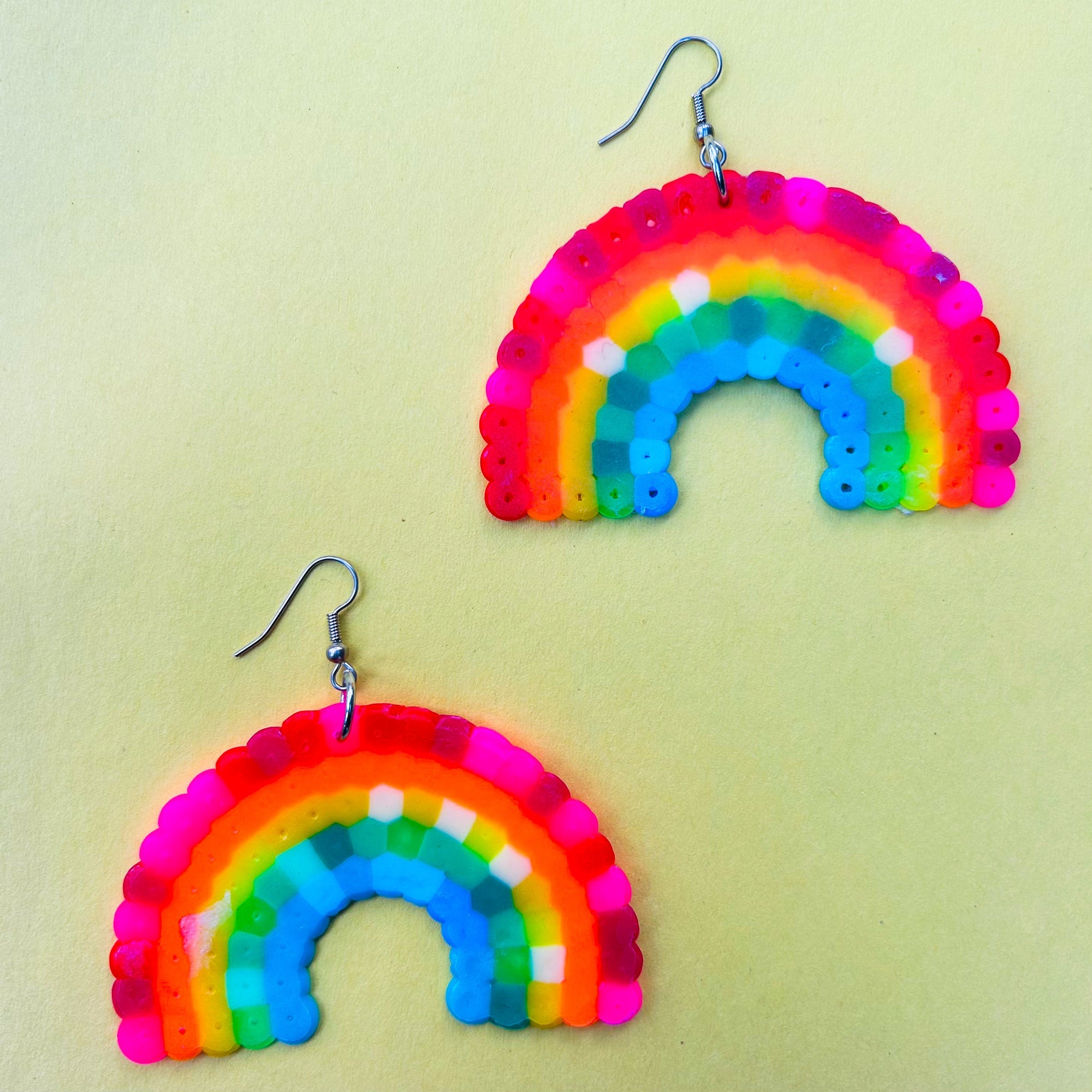 Vibrant Rainbow Arc Earrings - Upcycled Perler Beads by Constance Wilde