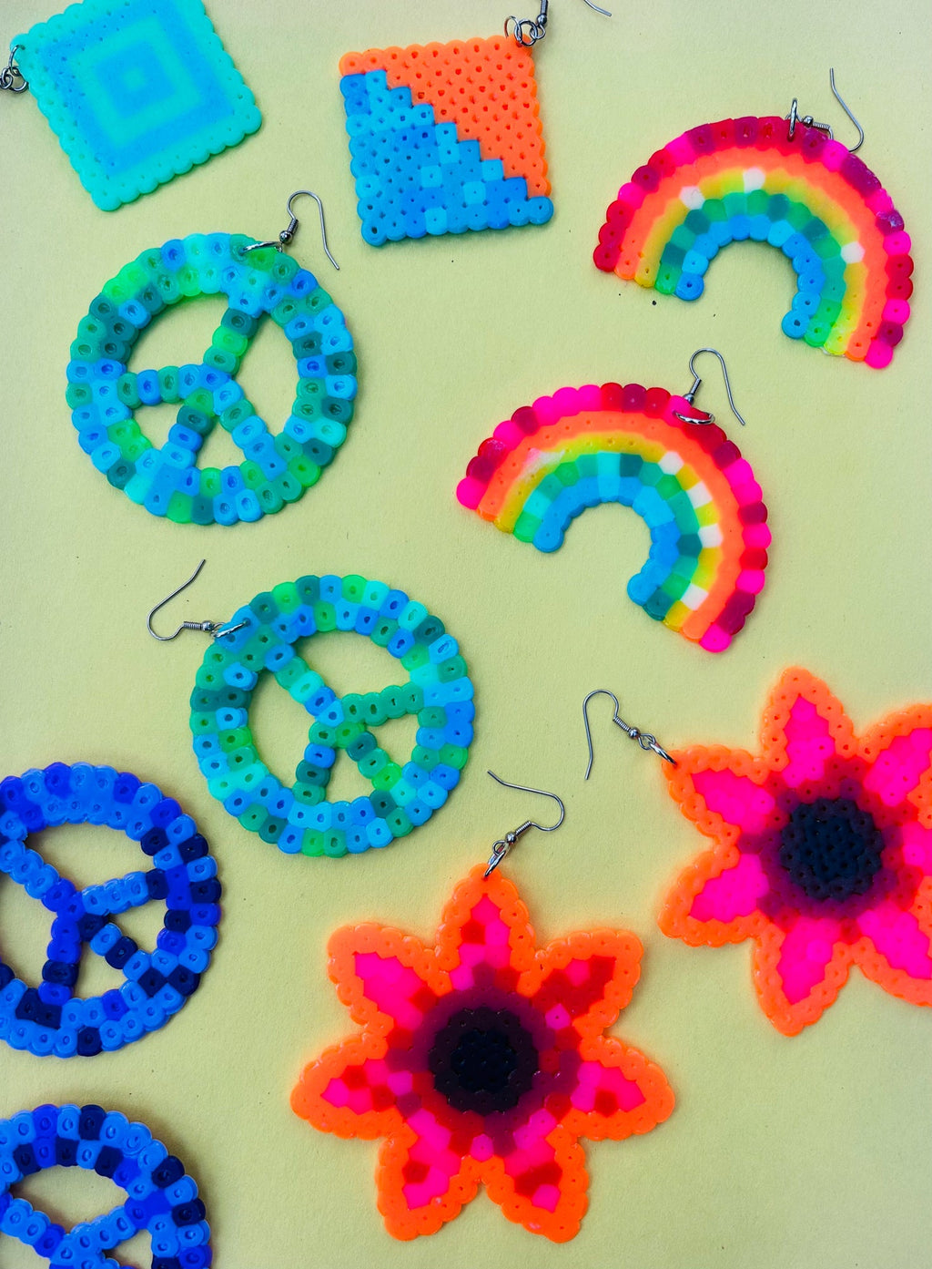 Peace Sign Earrings - Upcycled Perler Beads by Constance Wilde