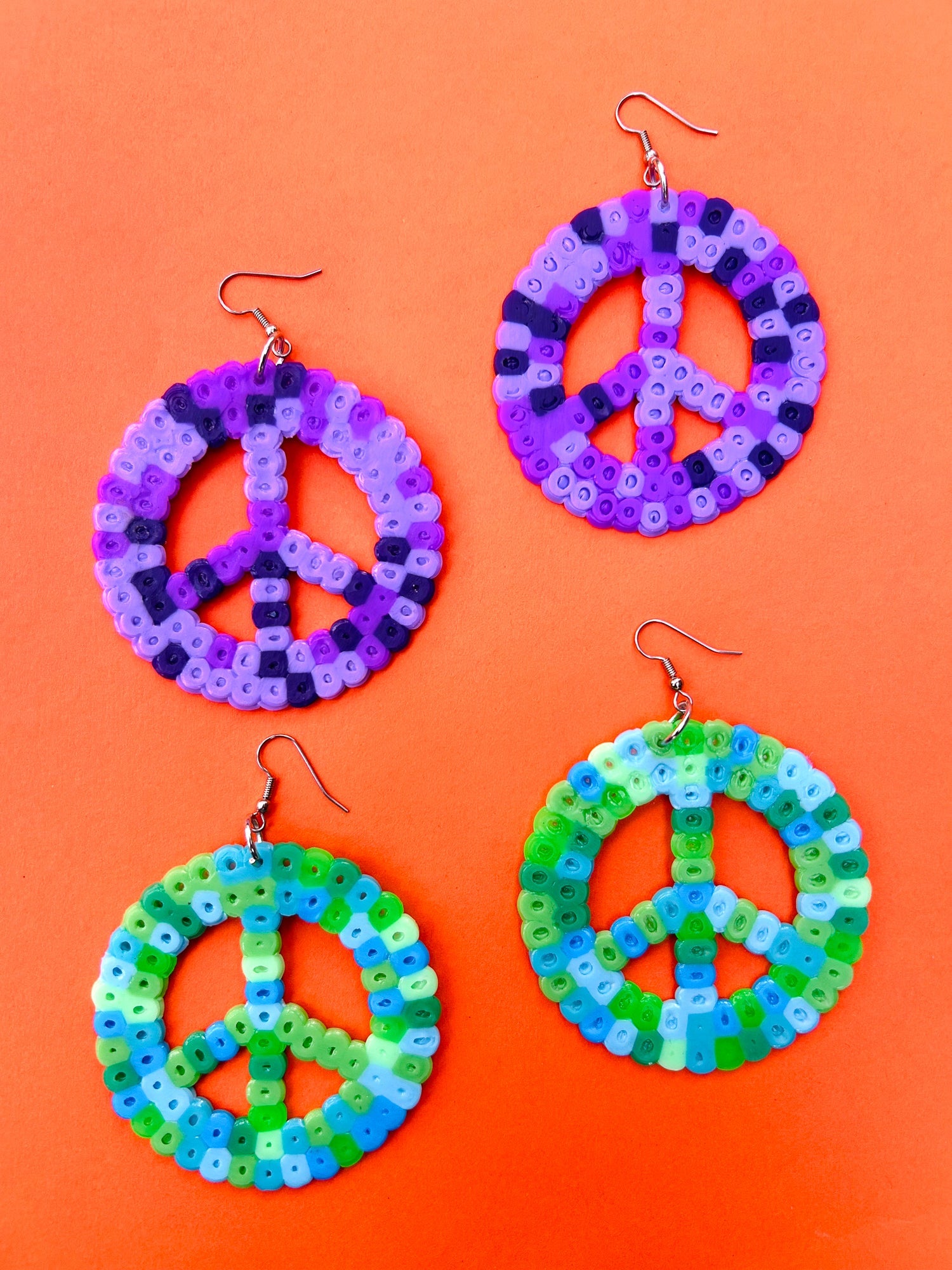 Peace Sign Earrings - Upcycled Perler Beads by Constance Wilde