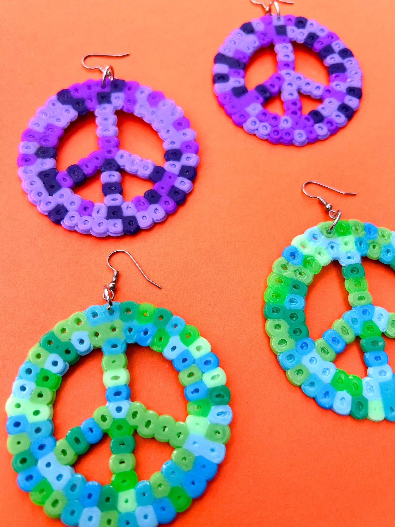 Peace Sign Earrings - Upcycled Perler Beads by Constance Wilde