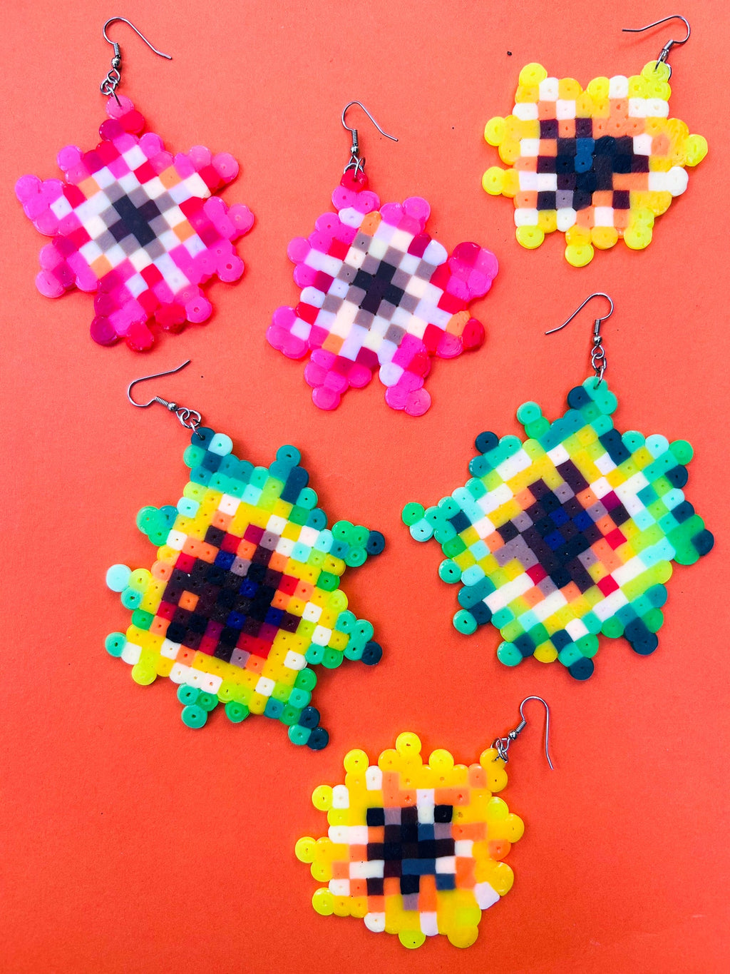 Pixel Flower Earrings - Upcycled Perler Beads by Constance Wilde