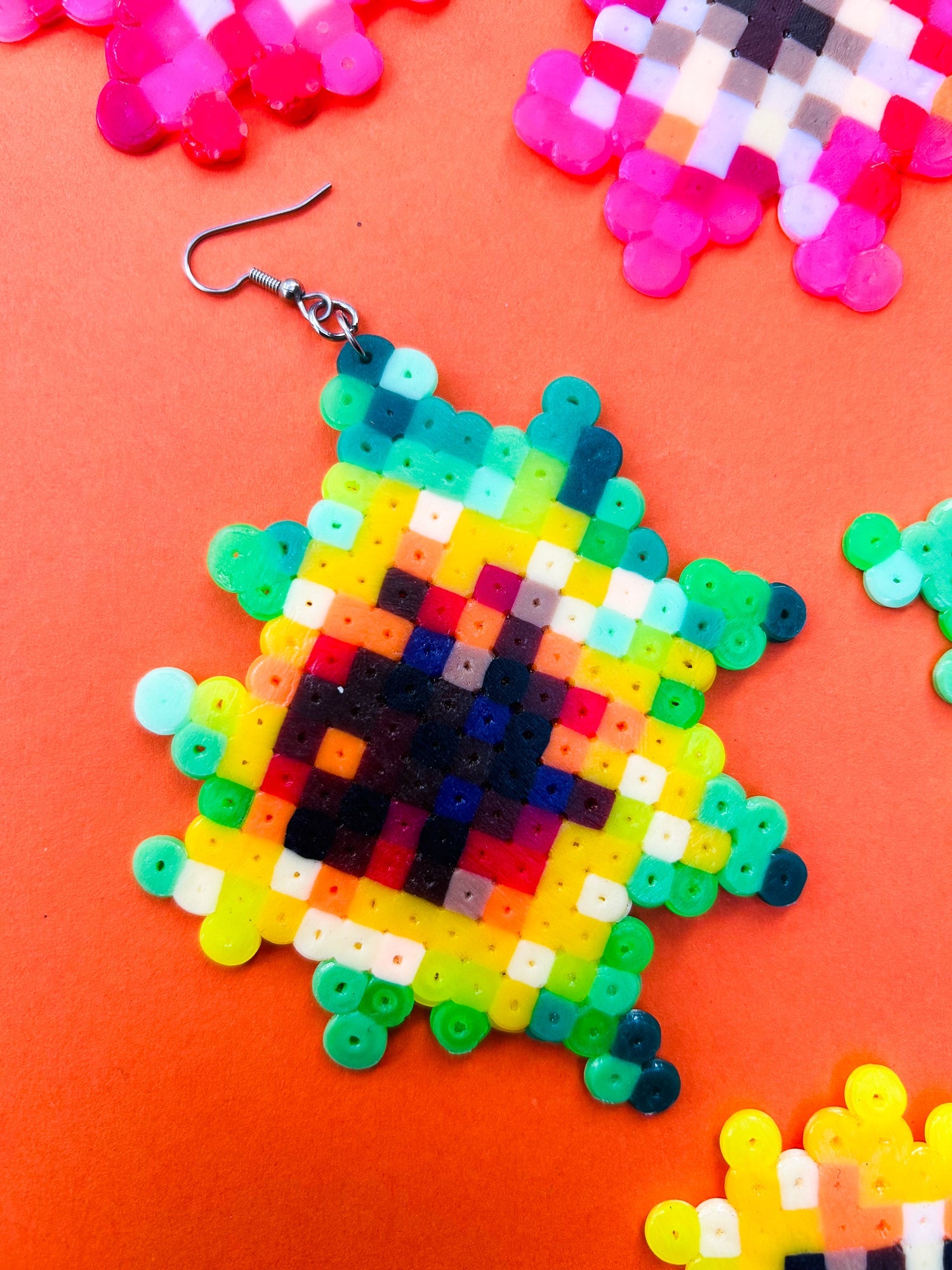 Pixel Flower Earrings - Upcycled Perler Beads by Constance Wilde