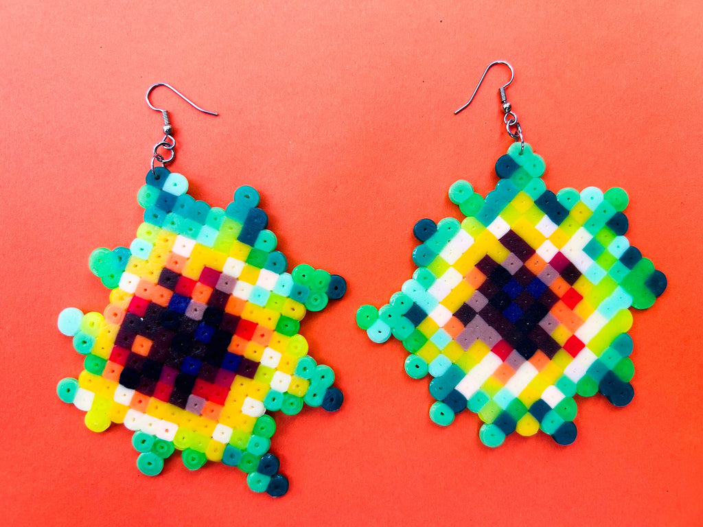 Pixel Flower Earrings - Upcycled Perler Beads by Constance Wilde