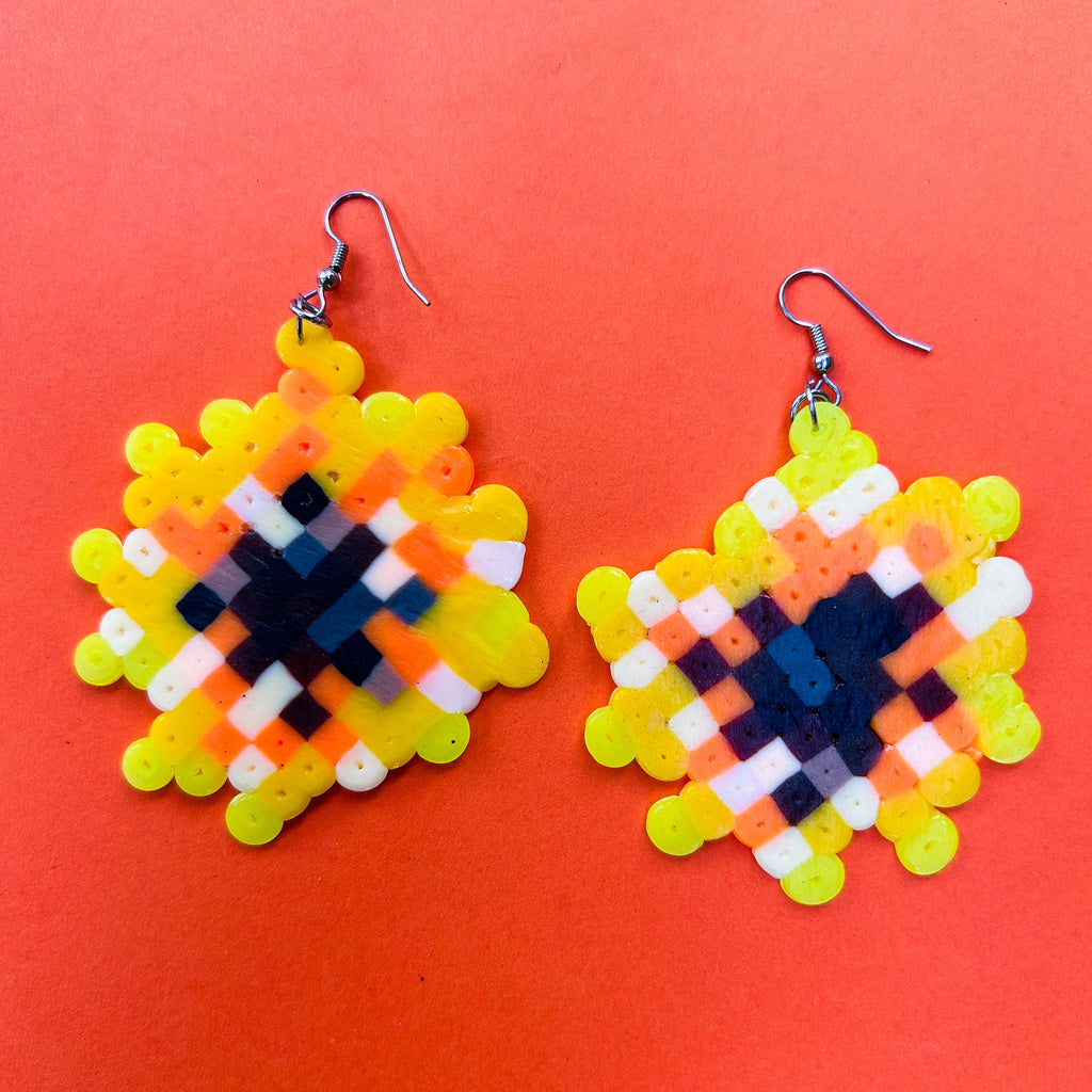 Pixel Flower Earrings - Upcycled Perler Beads by Constance Wilde