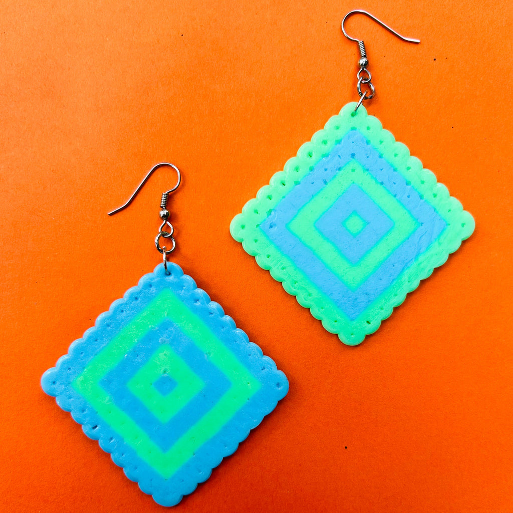Geometric Diamond Pattern Earrings - Upcycled Perler Beads by Constance Wilde