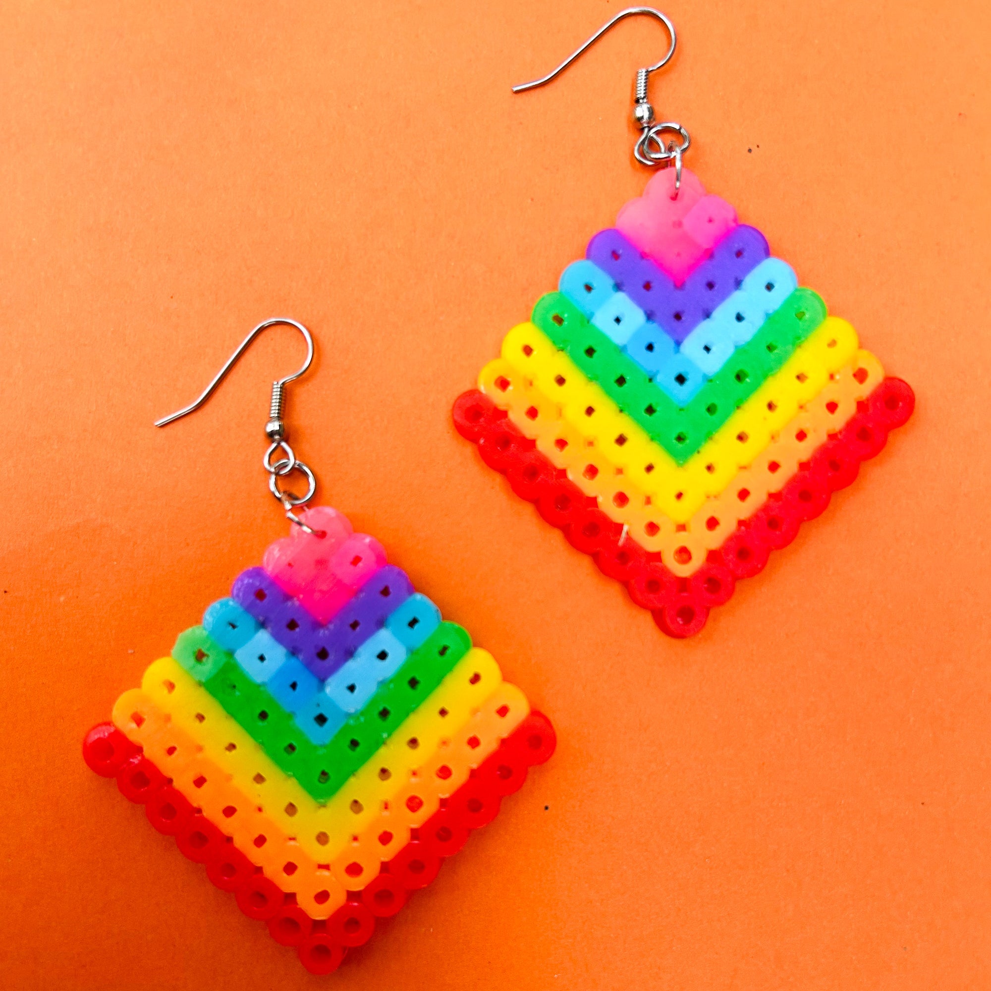 Geometric Diamond Pattern Earrings - Upcycled Perler Beads by Constance Wilde