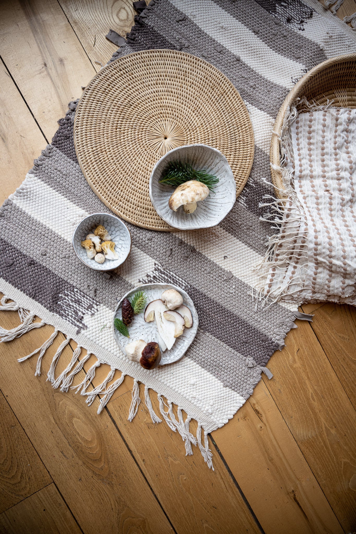 nimol handwoven rug with ties - natural tones