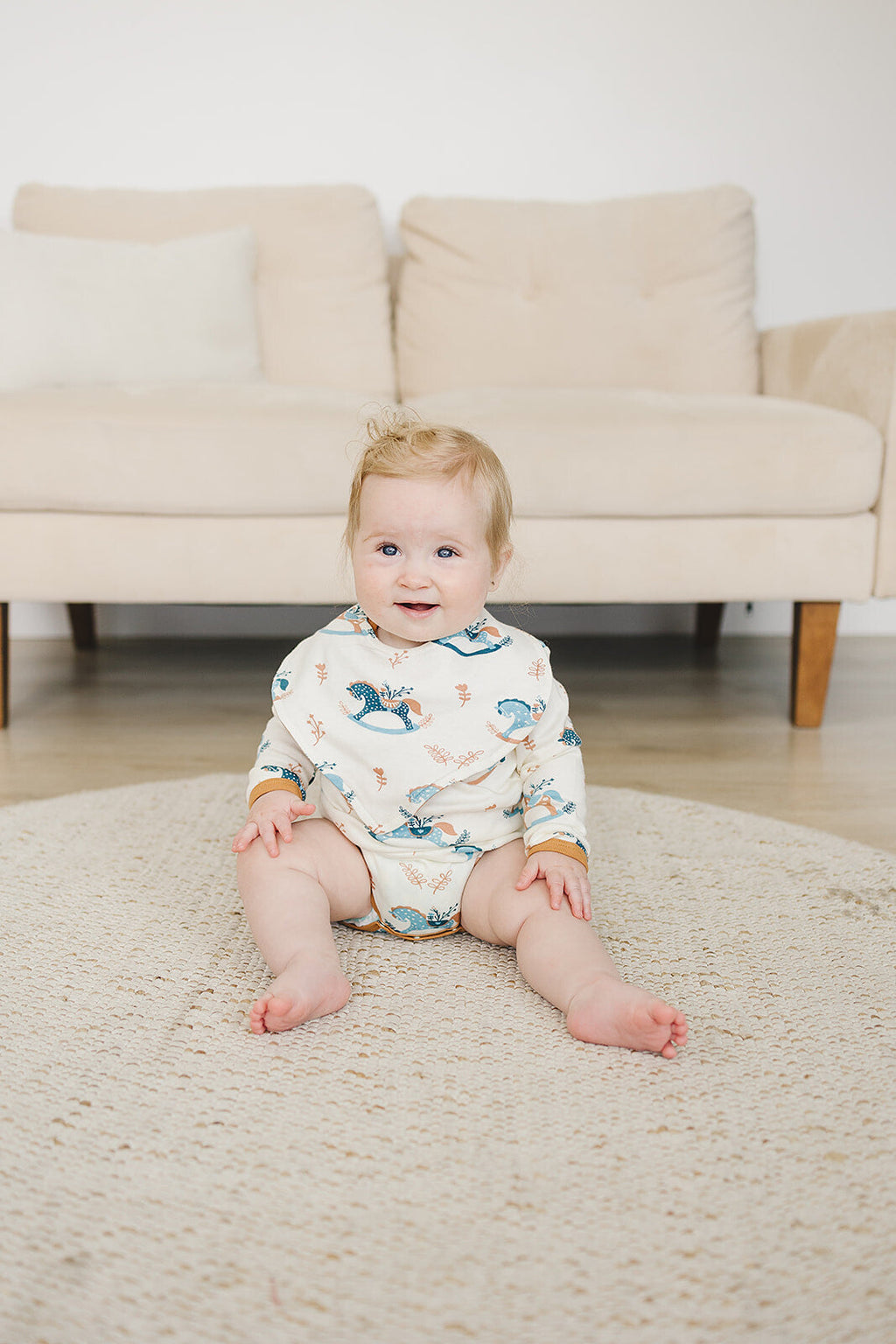Organic Cotton Long Sleeve Bodysuit - Rocking Horse