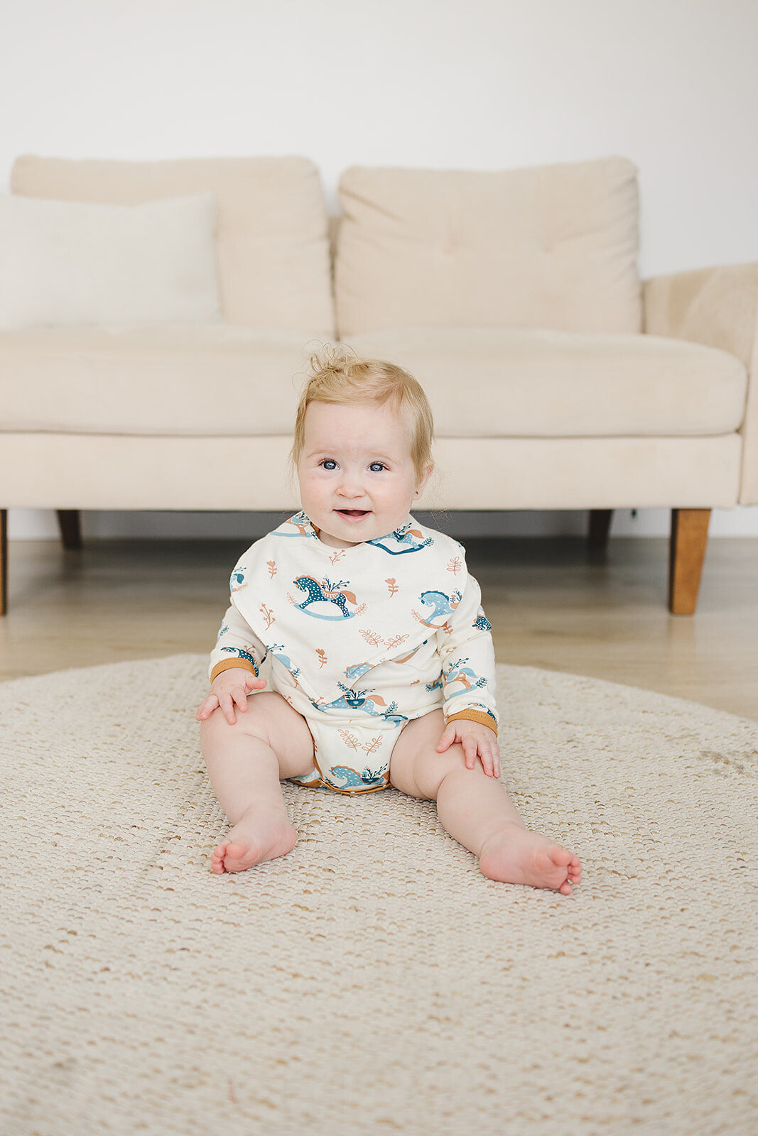 Organic Cotton Long Sleeve Bodysuit - Rocking Horse
