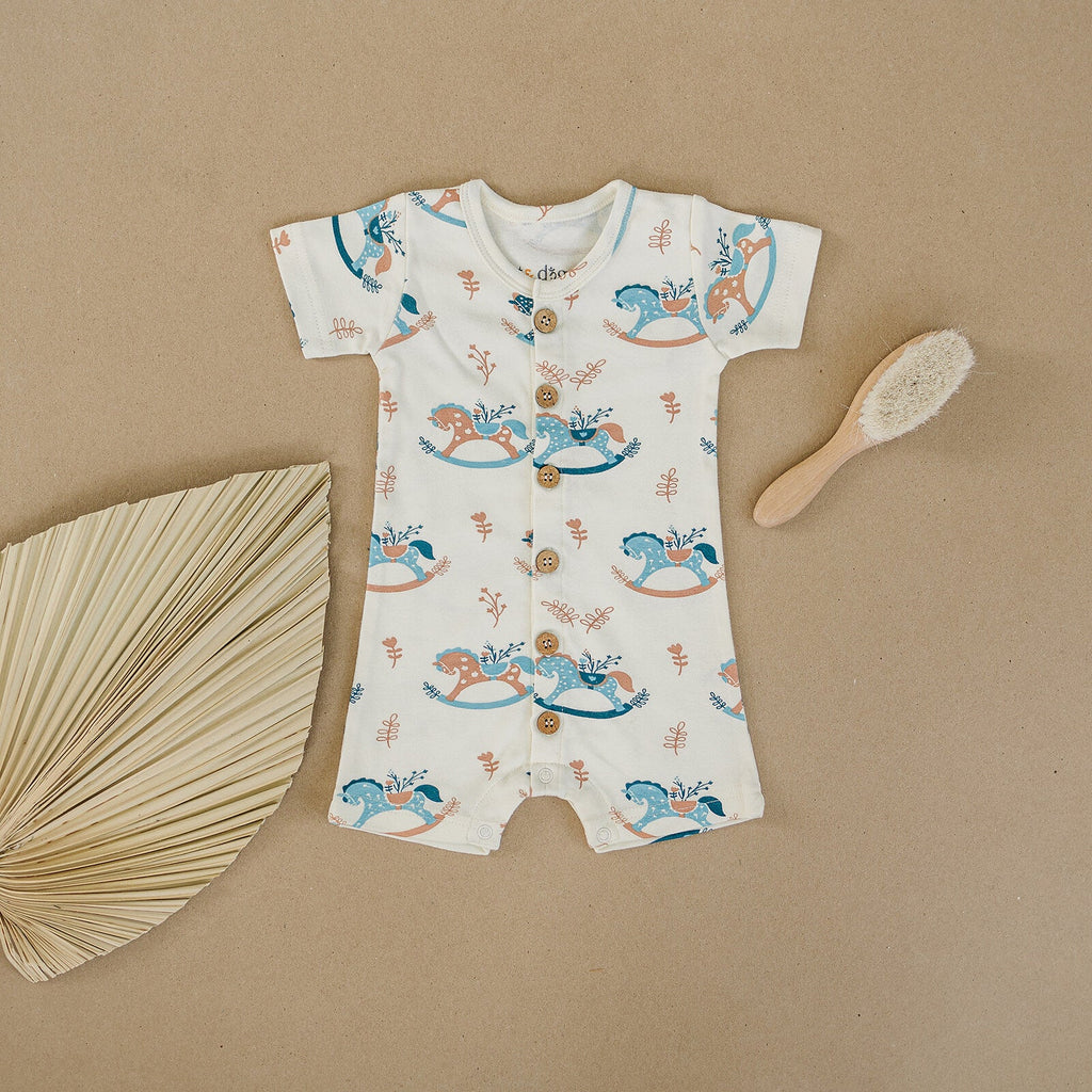 GOTS Certified Organic Cotton Short Sleeve Romper - Rocking Horse