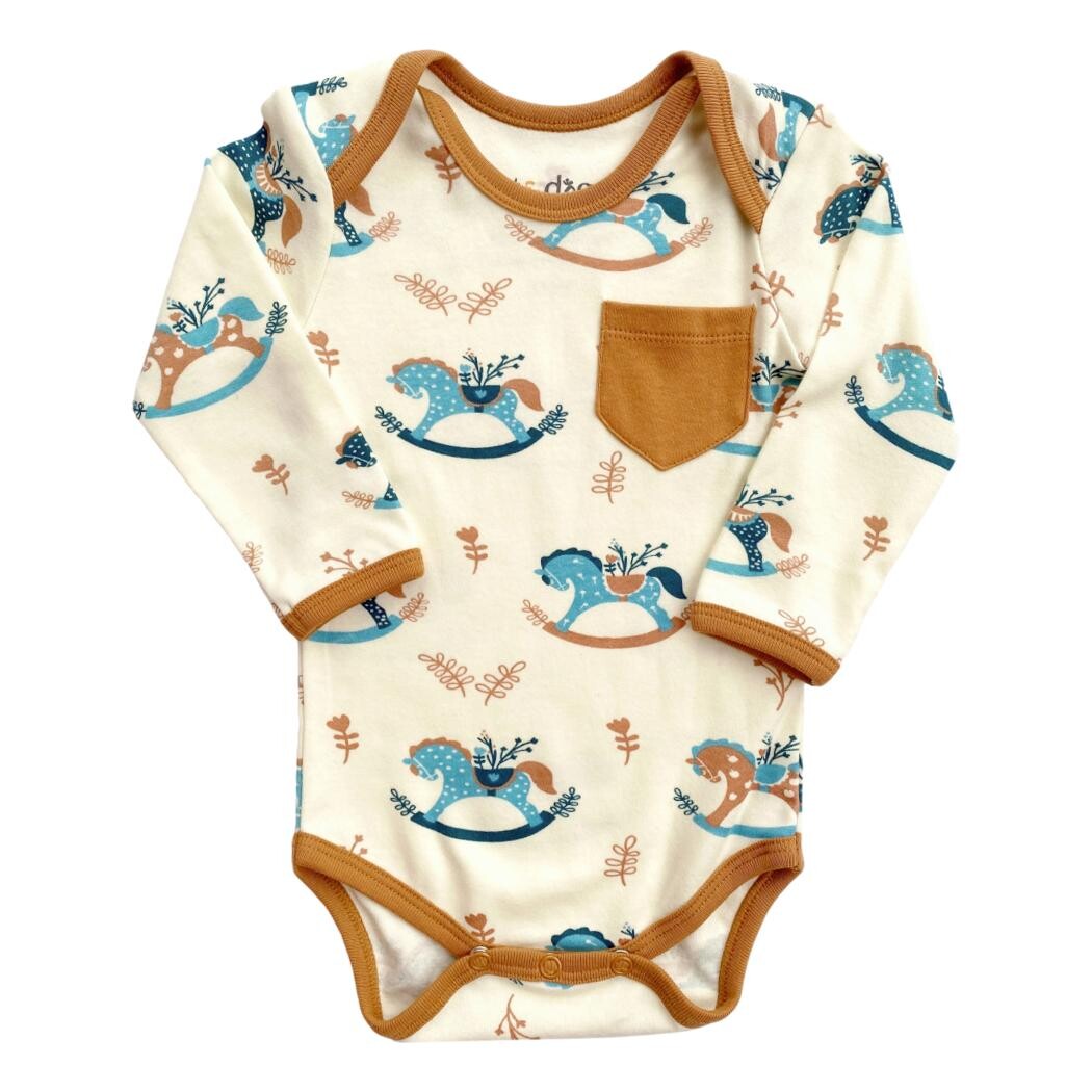 Organic Cotton Long Sleeve Bodysuit - Rocking Horse