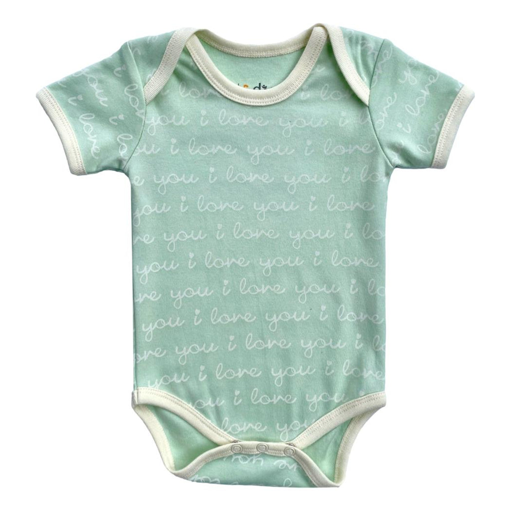 GOTS Certified Organic Cotton Short Sleeve Bodysuit - I Love You (Desert Green)