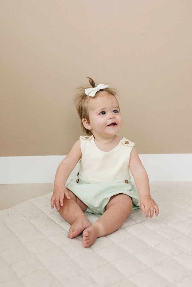 GOTS Certified Organic Cotton Bubble Romper - I Love You (Desert Green)
