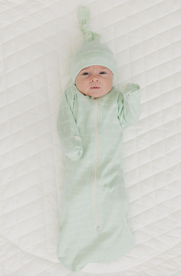 GOTS Certified Organic Cotton Hat - I Love You (Desert Green)