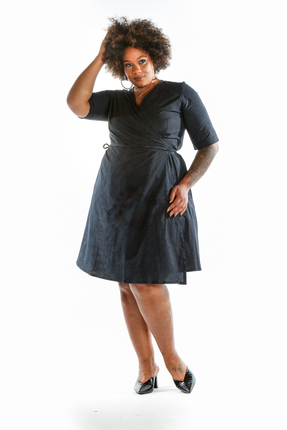 3/4 sleeve batique wrap dress