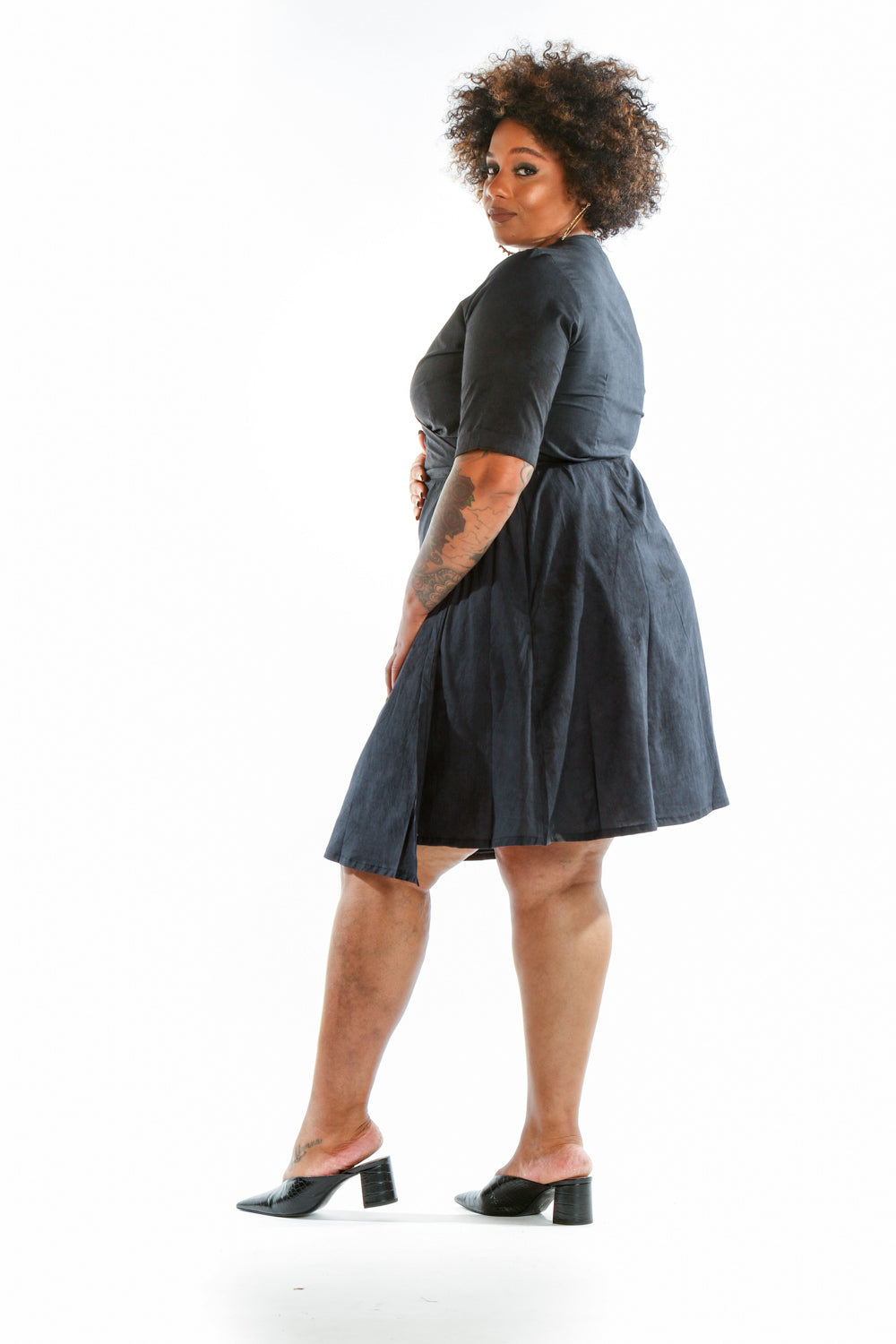 3/4 sleeve batique wrap dress